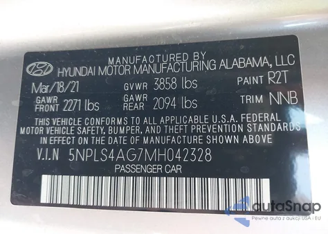 2021 Hyundai Elantra Sel from USA, damaged, VIN 5NPLS4AG7MH042328